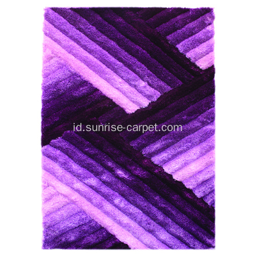 Polyester dengan warna ungu 3D Shaggy karpet